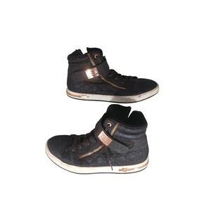 Skechers High Top Glitter Zip Sneakers Black Gold Kids Size 4 Youth